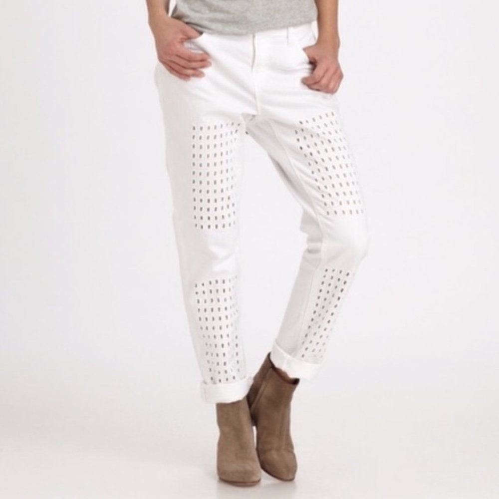 J BRAND AIDAN EYELET BOYFRIEND WHITE JEAN